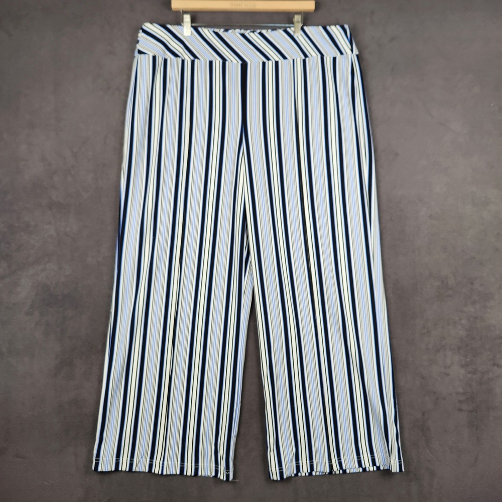 Cato Wide Leg Pants Womens 22/24W Blue Black White Striped High Rise Stretch